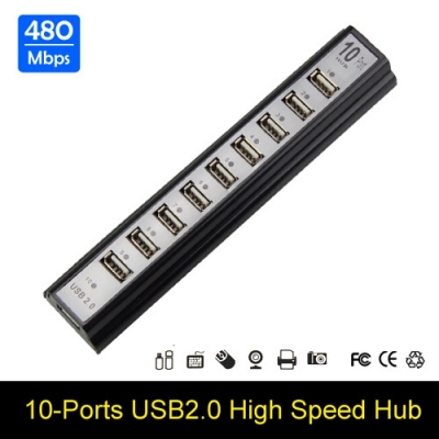 black 10 ports usb hub 480mbps high speed usb 2.0 hub for computer peripherals for pc laptop notebook [usb-chargers-8942]