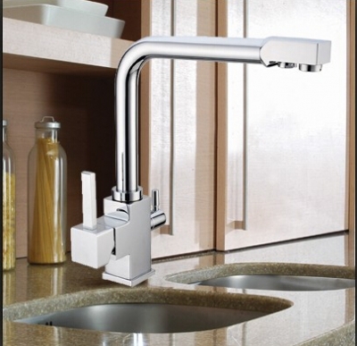 brass chrome polished 3 way kitchen sink mixer faucet 2 holes drinking water tap 2015 new arrive.1pcs/lot [deck-mounted-kitchen-faucets-2710]