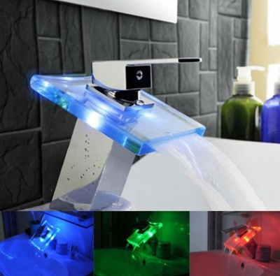 copper led lighting temperature detectable color chaning bathroom faucet mixer waterfall tap torneira led banheiro grifo led-l