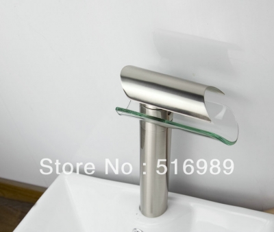 glass waterfall spout new brushed nickel bathroom waterfall basin faucet sink mixer tap single handle sam51
