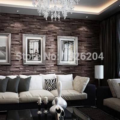 great wall-3d luxury wood blocks effect brown stone brick vinyl wallpaper roll living room wall paper,papel de parede madeira
