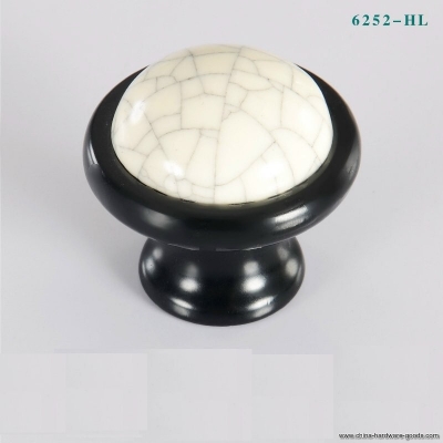 hl6252 single hole crack black ceramic wardrobe cabinet knob drawer door pull handles