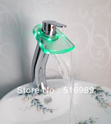 led waterfall bathroom basin faucet mixer taps chrome deck mount single faucet leaf10