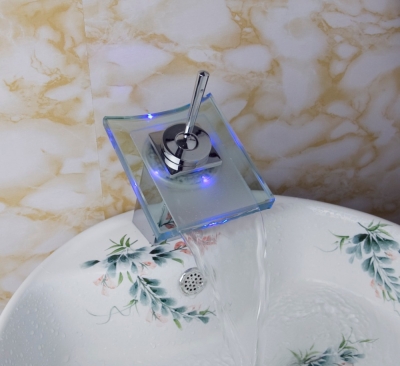 short waterfall spout led light basin sink brass faucet spout bathroom mixer tap chrome finish 3 colors tree440