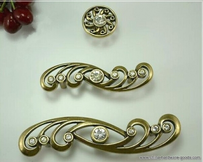 96mm antique silver antique brass zinc alloy with k9 crystal crystal drawer cabinet wardrobe furmiture handle pull tc8932