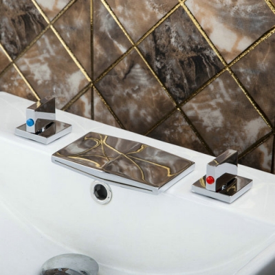 bathtub chrome waterfall spout+double handles+/cold hose 17a deck mounted shower bathroom basin sink brass tap mixer faucet [3-pcs-bathtub-faucet-set-585]