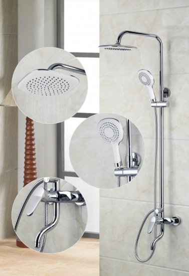 chrome bathroom shower faucet 8" square shower head with handle shower and mixer shower set ds-53026 [shower-faucet-set-8376]