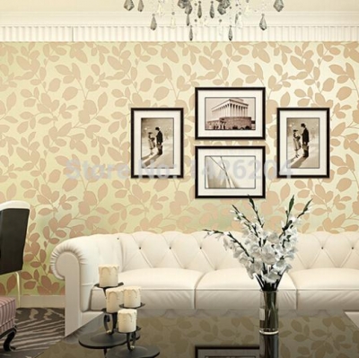 flocking 3d leaves non-woven leaf wallpaper roll, modern living room of wall paper,3d wall wallpaper