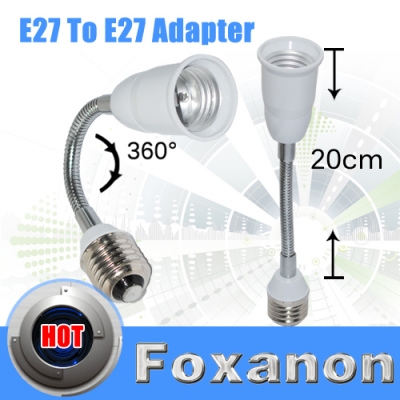 foxanon brand e27 to e27 20cm length flexible extend extension led light lamp bulb adapter converter socket holder 10pcs/lot