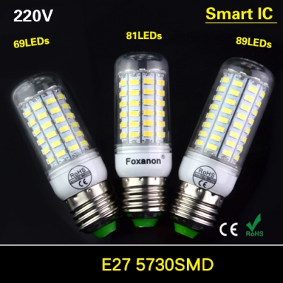 lampada led e27 led lamps light 5730 smd 220v corn bulbs spotlight crystal chandelier lighting bombillas led 69led 81led 89led
