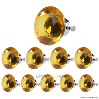 ls4g 10x 40mm diamond shape crystal glass drawer cabinet pull handle knob yellow