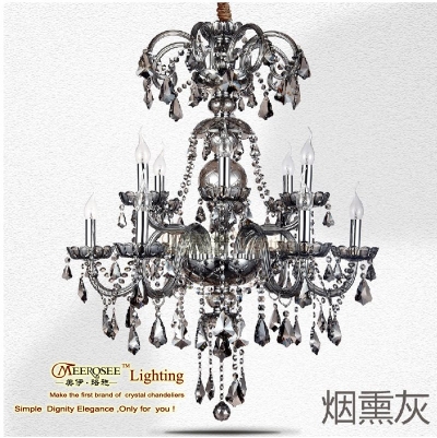 smoky gray incandescent luminaire chandelier crystal lustre for living room glass torch lamparas mds08-l8+4 d700mm h900mm