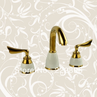 wide-spread solid brass copper gilding gold bathroom sink basin classic faucet mixer dual hanles bronze torneira banheiro grifo