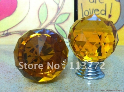 ( $10 off per $100) 50pcs/lot 35mm amber crystal chrome knobs base