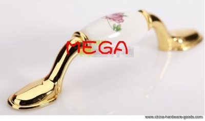 76mm gold color roses ceramic + metal handle wardrobe cabinets shoe drawer cabinet handles ls05