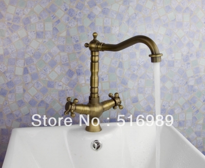 antique brass kitchen sinks faucet mixer tap swivel spout for double sinks sam202