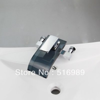 bathtub glass wall mount widespread bathroom bath basin sink faucet tap p-011