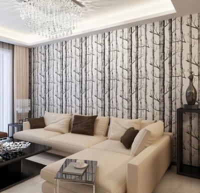 birch tree woods wallpaper roll modern wallcovering simple black and white wallpaper for living room [wallpaper-roll-9340]