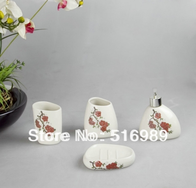 modern design 4pcs ceramic bathroom accessory set beautifull flower a-188