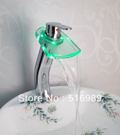 wonderful l11 waterfall faucet 3 colors led battery power bathroom mixer tap sink chrome basin faucets