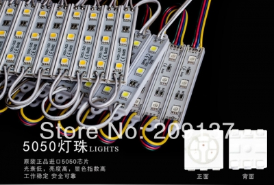 100 pcs/lot led sign smd 5050 led module ,cool white 3 leds/pcs dc 12v waterproof ,ip 65 ,whole