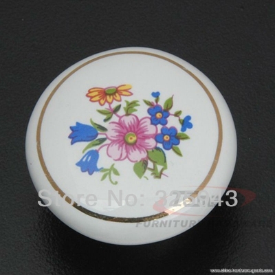 10pcs pastroal european white flower ceramic knobs pulls kitchen cabinets dresser drawer handles furnitrue hardware [Door knobs|pulls-1582]