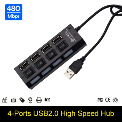 480 mbits high speed mini 4 port usb 2.0 hub with power on/off switch for laptop pc computer laptop peripherals accessories