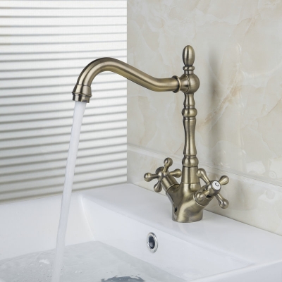 and cold mixer tap antique bronze 2 handles bathroom faucet deck mounted brass basin faucet bathroom sink mixer 8632-1/18 [bathroom-mixer-faucet-1802]