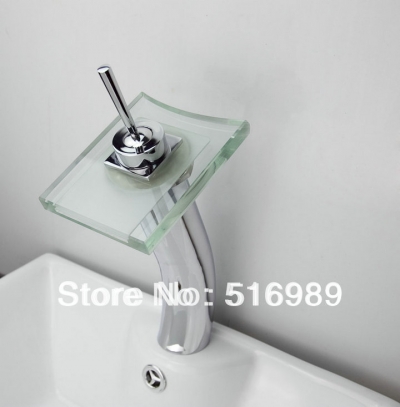 bathroom faucet deck mount basin sink chrome brass mixer ta glass waterfall leon32 [glass-faucet-3636]