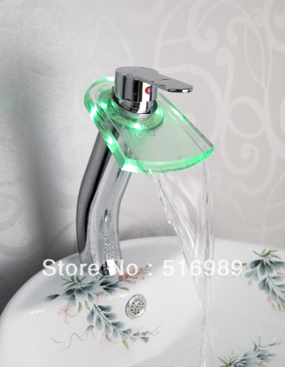 big waterfall spout led rgb colors led 3 color battery chrome bathroom basin sink mix tap faucet ww-42 [led-faucet-5445]