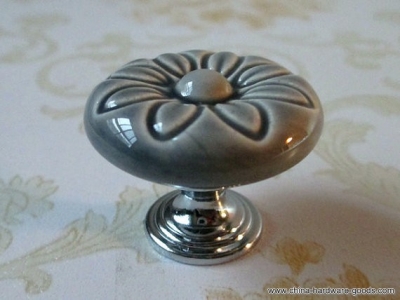 ceramic knobs cabinet knobs / dresser knobs drawer knobs pulls handles gray grey silver furniture knob pull handle flower shaped [Door knobs|pulls-8]