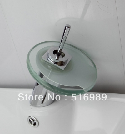 deck mounted single handle/hole bathroom vessel sink faucet mixer glass waterfall leon25
