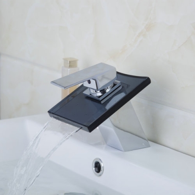hello black square glass waterfall bathroom chrome single handle 8217/13 deck mounted wash basin sink torneira tap mixer faucet