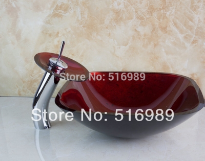 new burgundy color deck mounted chrome faucet washbasin bathroom glass sink with water pop up drain basin set