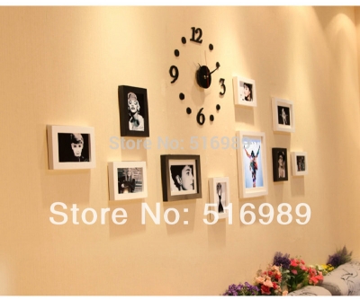 10pcs clock shape home decor wood picture pos creative combination wall mounted set po frame