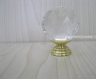 12pcs / lot 40mm clear cut crystal knobs on small gold brass base