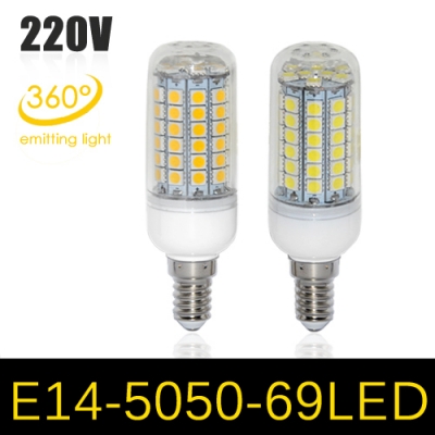 2014 new arrival wall led lamps e14 69 leds spotlight 5050 smd corn led bulb ac 220v 15w ceiling light 10pcs/lot