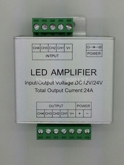 aluminum shell 4ch amplifier dc5-24v input, 24a current used for 3528&5050 smd rgb led strip light [rgb-amplifier-7644]