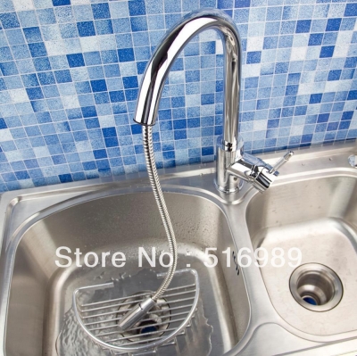 chrome deck mount single handle spring pull out kitchen faucet single hole mixer water tap mak14 [pull-out-amp-swivel-kitchen-8007]