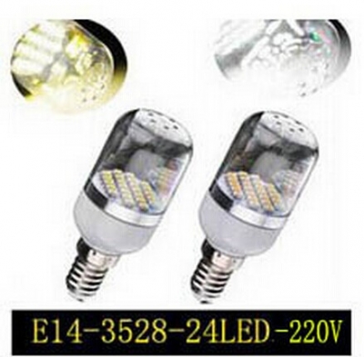 e14 smd3528 24 led corn light cold white/warm white transparent cover bulb lamp220v/3w zm00035