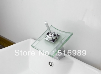 glass bathroom basin sink chrome finish solid brass single handle mix tap faucet waterfall leon8