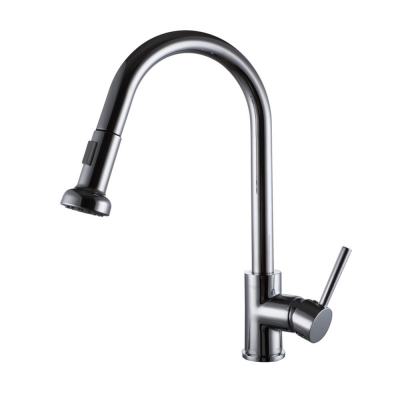 kes l6905 brass single handle high arc pull down kitchen faucet with swivel spout, chrome/brushed nickel