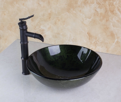 l-40138655-1 bamboo faucet victory washbasin tempered glass sink with brass faucet set
