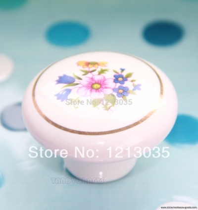 round orchid flower pattern ceramic cabinet cupboard drawer knobs pull handles