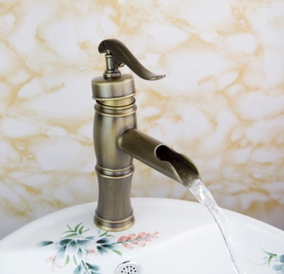 waterfall spout antique brass bathroom chrome deck mount single handle wash basin sink vessel torneira tap mixer faucet tree310