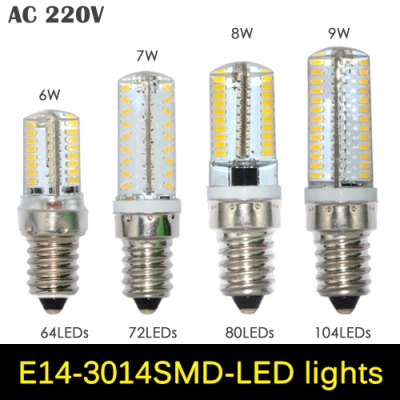 10pcs new dimmable mini e14 6w 7w 8w 9w led lamp smd3014 crystal chandelier 220v spotlight silicone body led bulb candle light