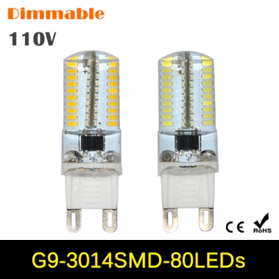 1pcs dimmable g9 7w led crystal lamp 3014 smd ac 110v -140v 80leds chandelier led corn light bulb silicone body ceiling lighting