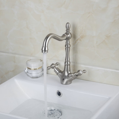 2 handles nickel brushed swivel and cold mixer bathroom faucet tap brass basin faucet bathroom sink mixer 8632-4/5
