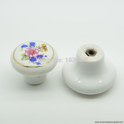 503 small size elegant flower embessed ceramic cabinet door knobs 28g white color 28g wholes used for cabinet drawers