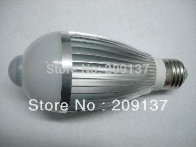 big discount!! 7w 700lm 85-260v e27 b22 led human infrared motion sensor light bulb lamp warm white aluminum [led-bulb-4548]